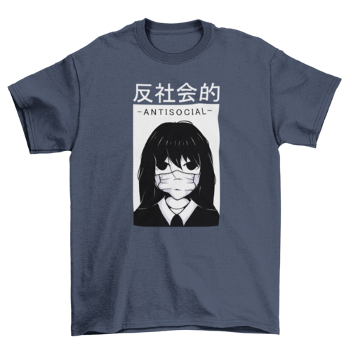 Camiseta Anime - Chica Antisocial con Mascarilla