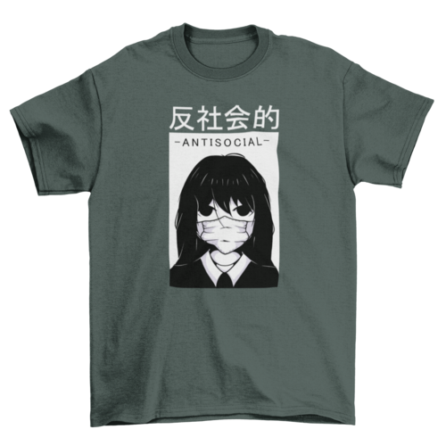 Camiseta Anime - Chica Antisocial con Mascarilla