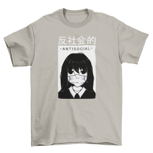 Camiseta Anime - Chica Antisocial con Mascarilla
