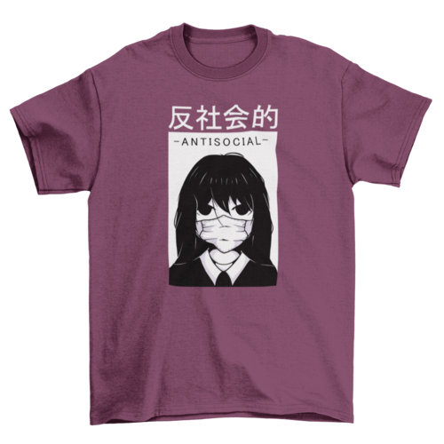 Camiseta Anime - Chica Antisocial con Mascarilla